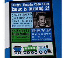 Modern Train Birthday Party Printable Invitation - Green Blue